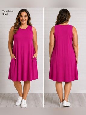 TIME & TRU Vibrant Pink Sleeveless casual Dress/barbiecore coastal size L